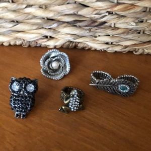 Adjustable Ring Set Owl Frog Rose Peacock Feather